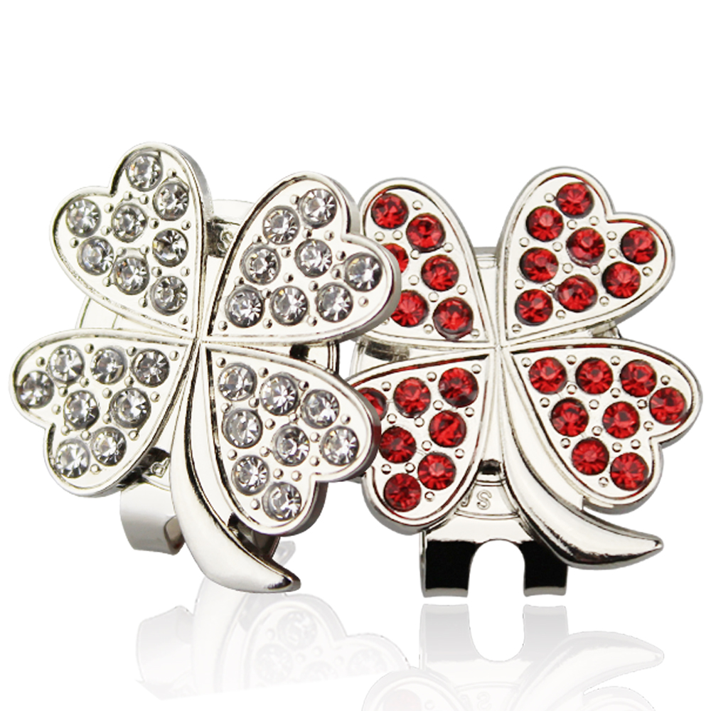 Red Clover Flower - Golf Ball marker with diamond crystal